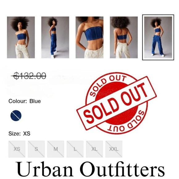 By.DYLN Denim Tube Top – Dark Blue Smocked Strapless Crop w/ Zipper | Deadstock - Picture 4 of 14